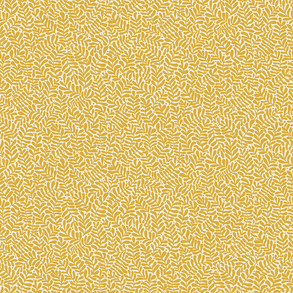 Yellow Wallpaper with Leaves, Small Pattern