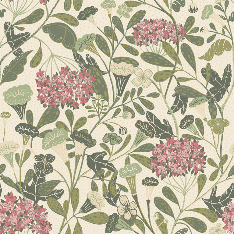 Green and Pink Wallpaper with a Floral Pattern