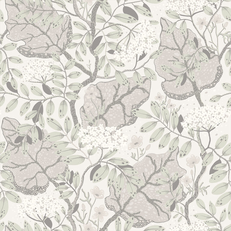 Grå, Neutral tapet med , Blommigt, Blad mönster