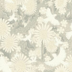 Gray wallpaper with children, floral, , animals, and birds patterns