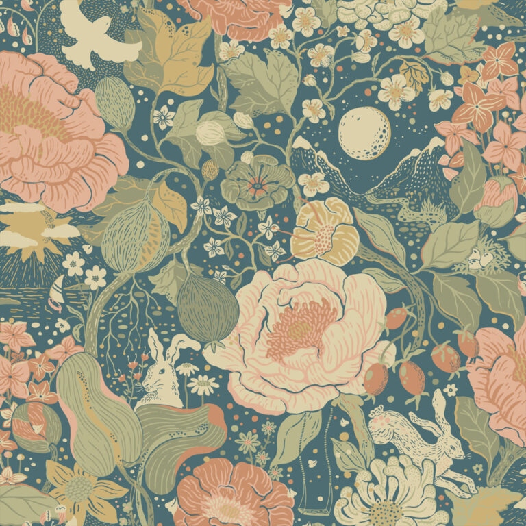 Blue, Multicolored wallpaper with children, floral,  patterns