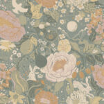 Blue, Multicolored, Green wallpaper with children, Floral, , Animal patterns