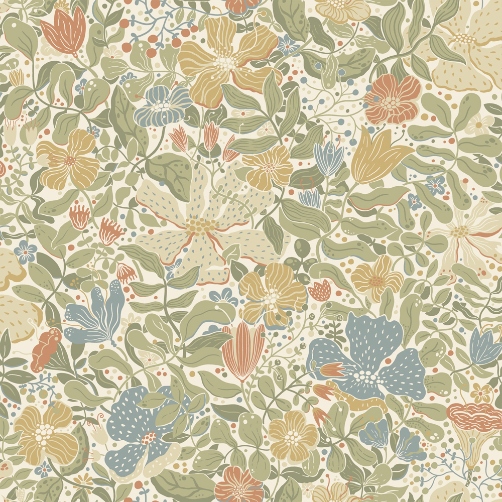 Multicolored wallpaper featuring children, , floral pattern