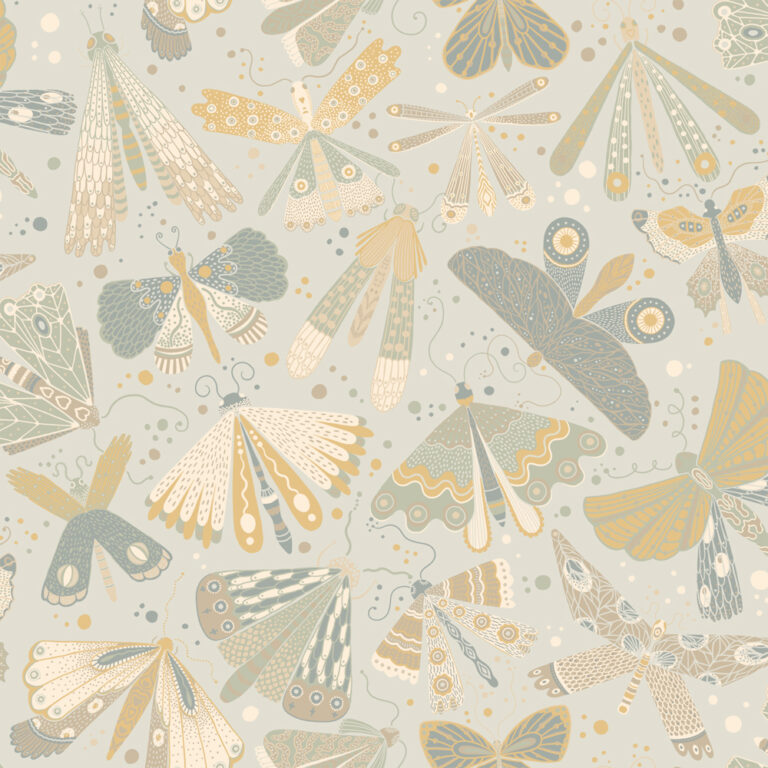 Gray wallpaper with children and animal patterns