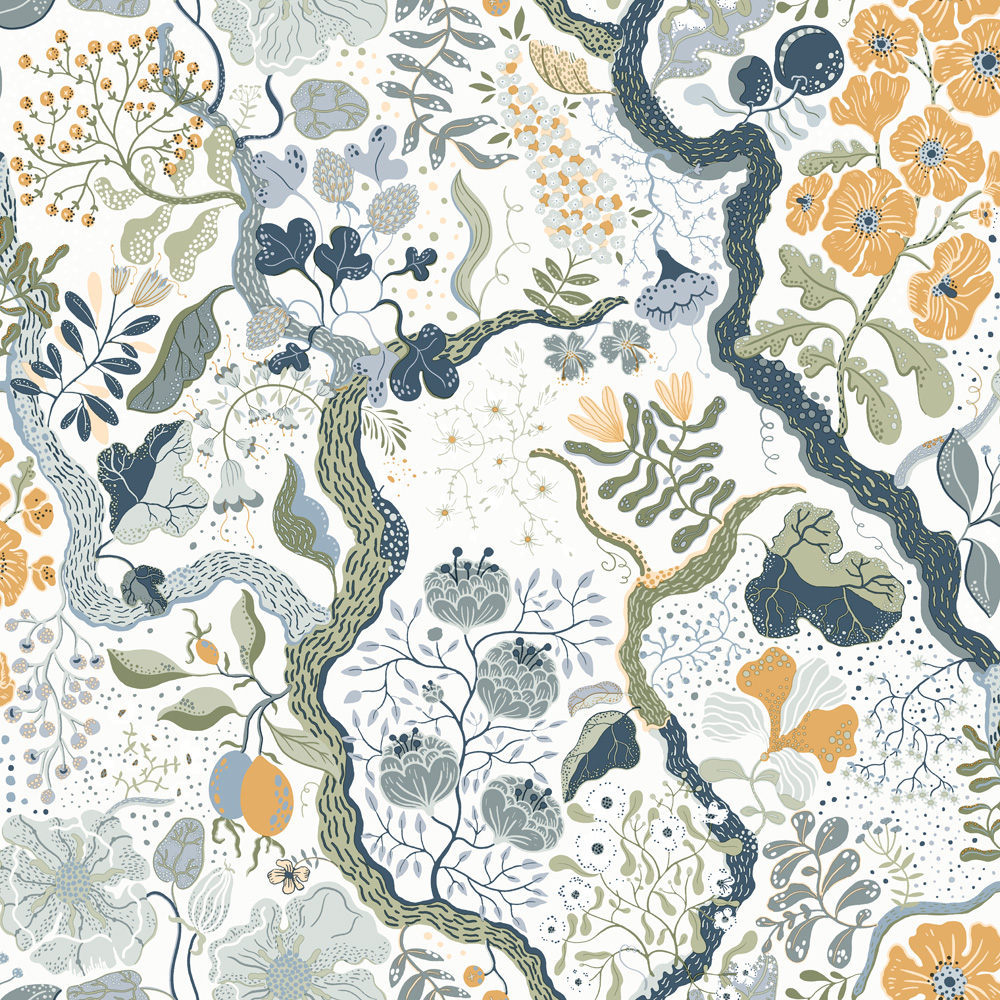 Multicolored, Green, Blue wallpaper with leaf and floral patterns