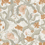 Gray, Orange, Brown wallpaper with leaf, floral, and large-scale patterns