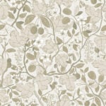 Beige, white wallpaper with leaf, floral, large-scale, fruit, and other patterns