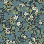 Blue and Green Wallpaper with Floral, Leaf, Large-Patterned, and Fruit Designs