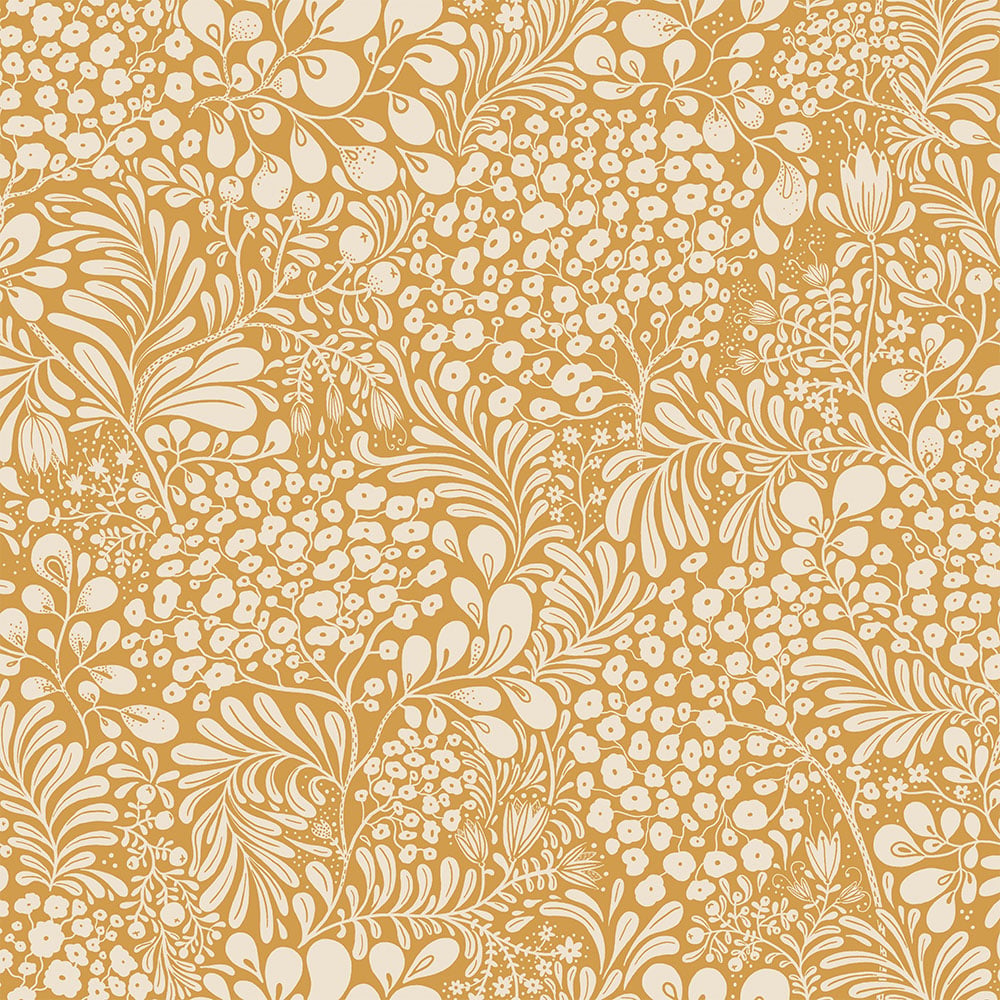 Yellow wallpaper with a leaf pattern