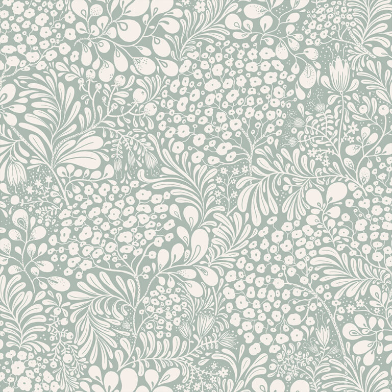 Blue Wallpaper with Leaves, , Floral Pattern