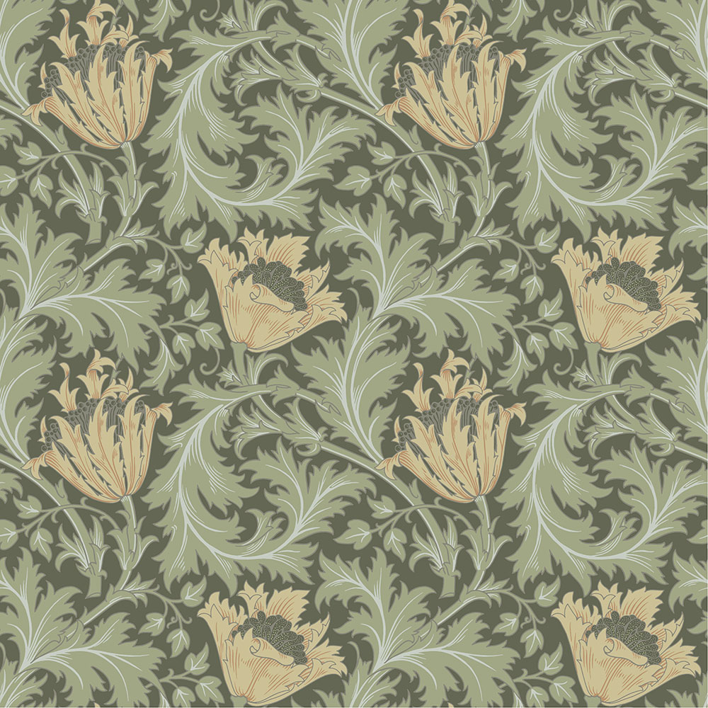 Green wallpaper with a floral pattern