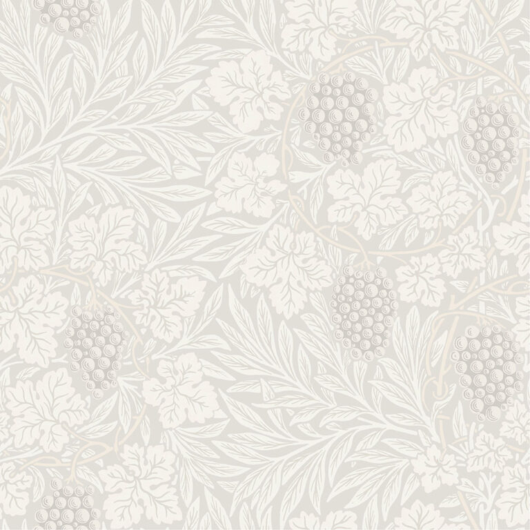 Neutral, White Wallpaper with a Leaf and Fruit Pattern