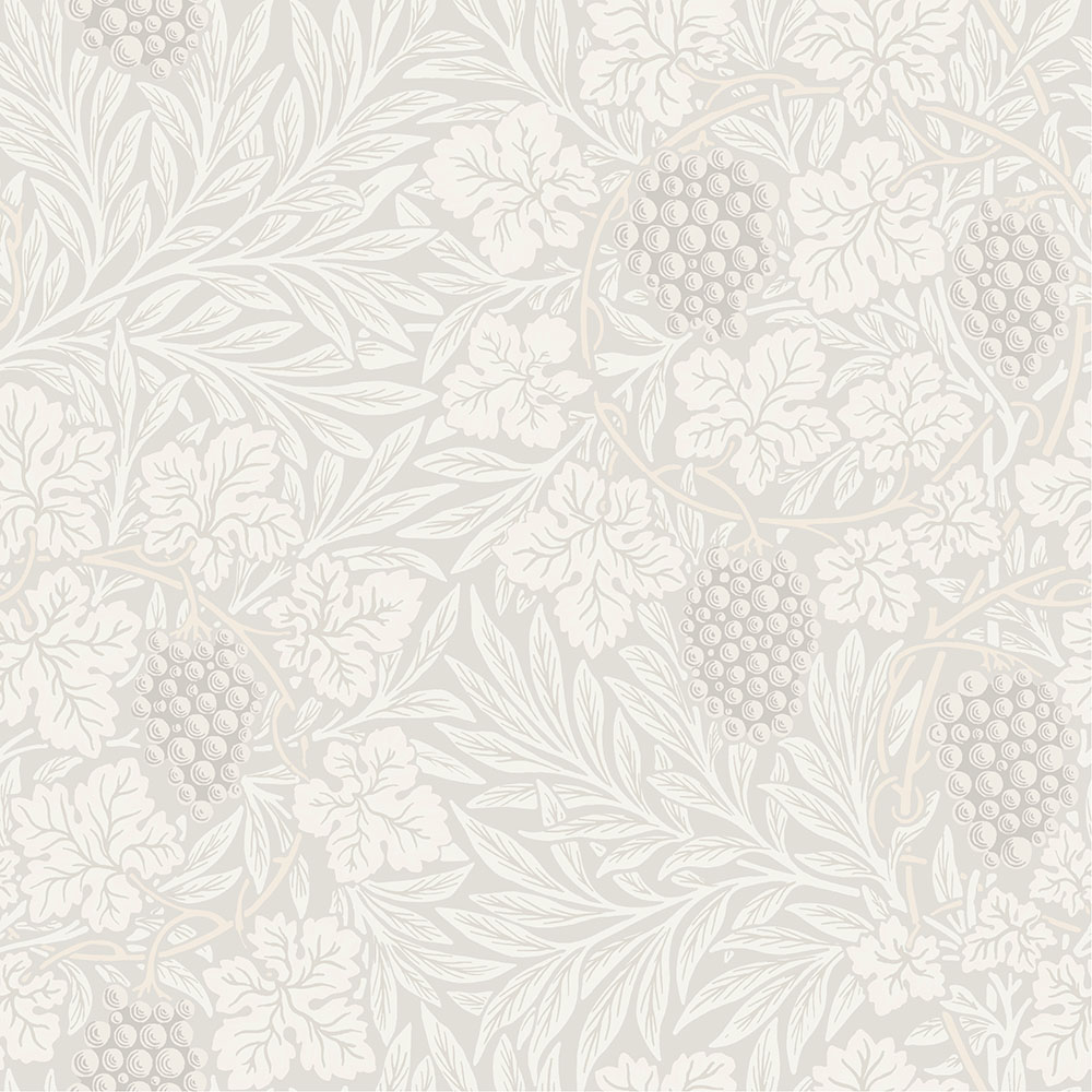 Neutral, White Wallpaper with a Leaf and Fruit Pattern