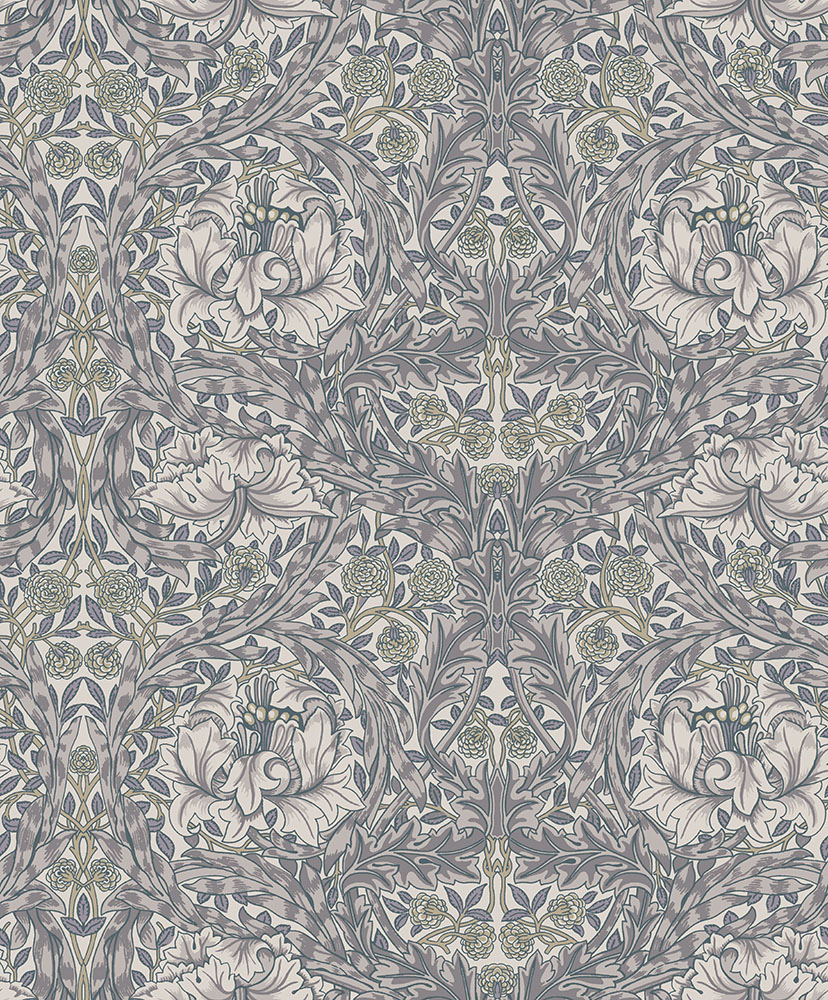 Gray wallpaper with a floral pattern
