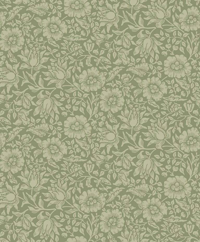 Green wallpaper with a floral pattern