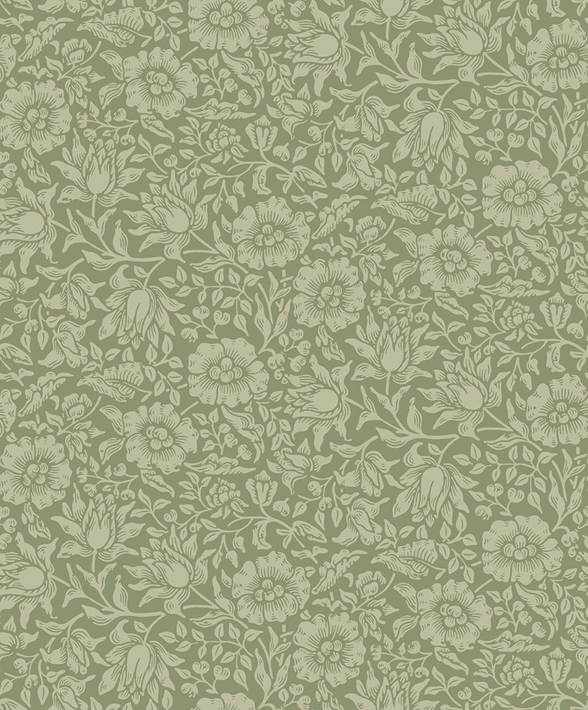 Green wallpaper with a floral pattern