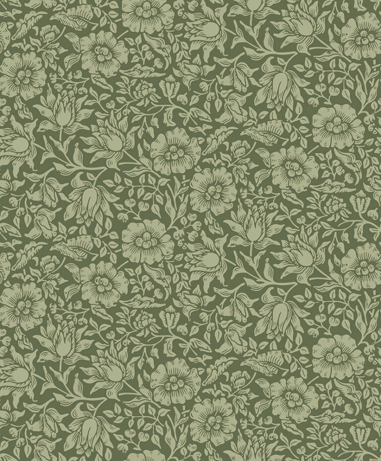 Green Wallpaper with Leaves, Floral Pattern
