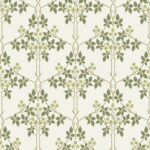 Green Wallpaper with Leaves and Medallion Patterns