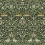 Green Wallpaper with Leaves and Animal Patterns