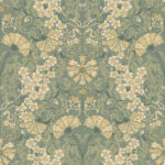 Green wallpaper with leaf and floral patterns
