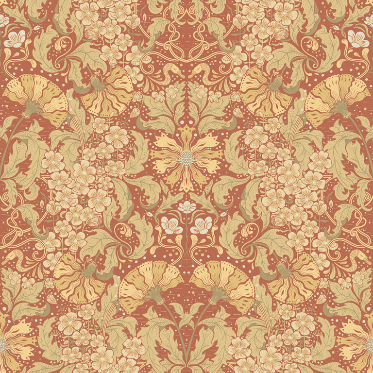 Red, Orange Wallpaper with a Floral Pattern