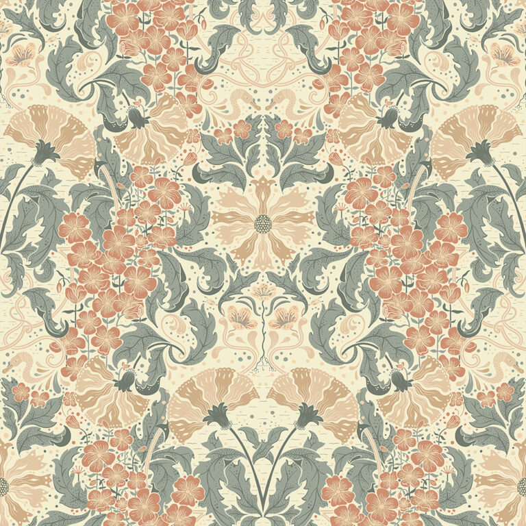 Beige, Multifärgat tapet med Blommigt,  mönster