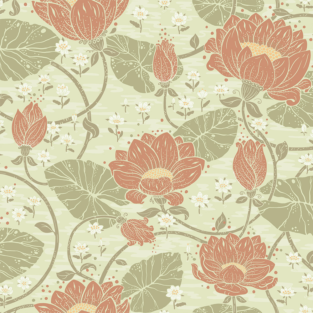 Green, Pink Wallpaper with a Floral Pattern