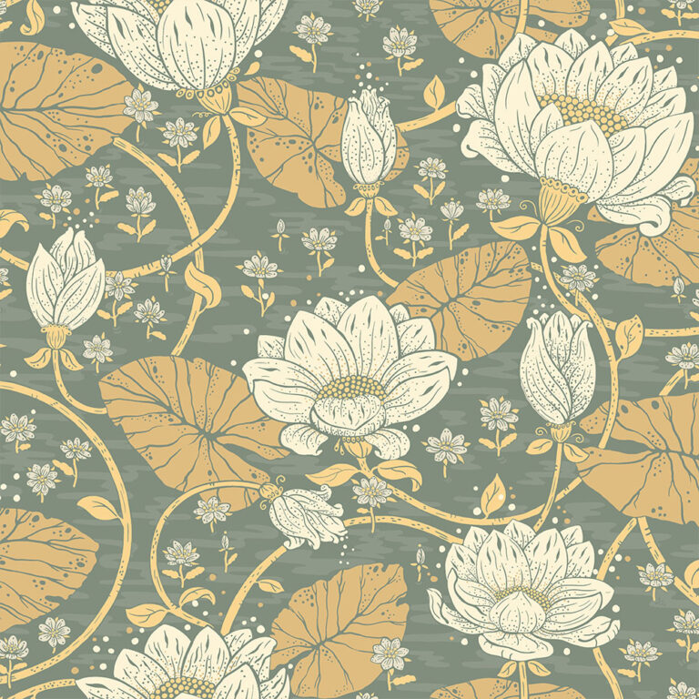 Yellow, Green Wallpaper with a Floral Pattern