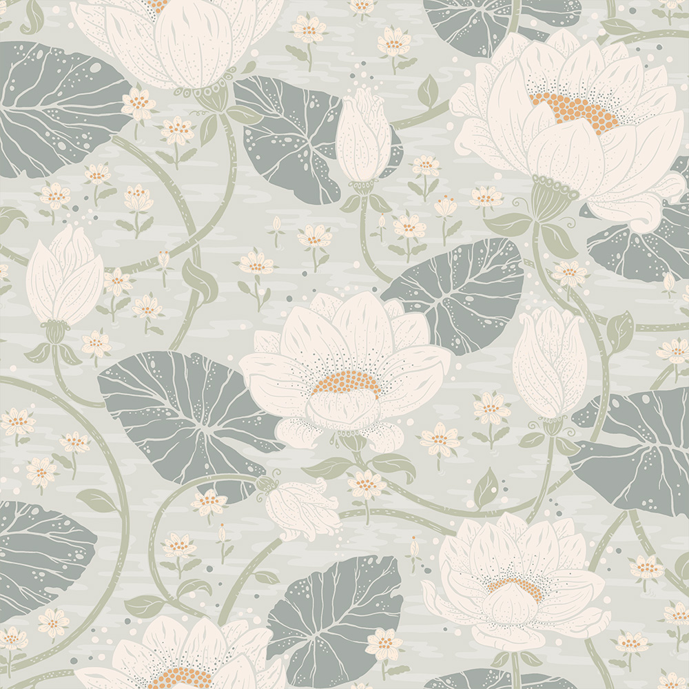 Blue wallpaper with a floral pattern