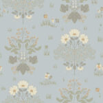 Blue wallpaper with a floral pattern