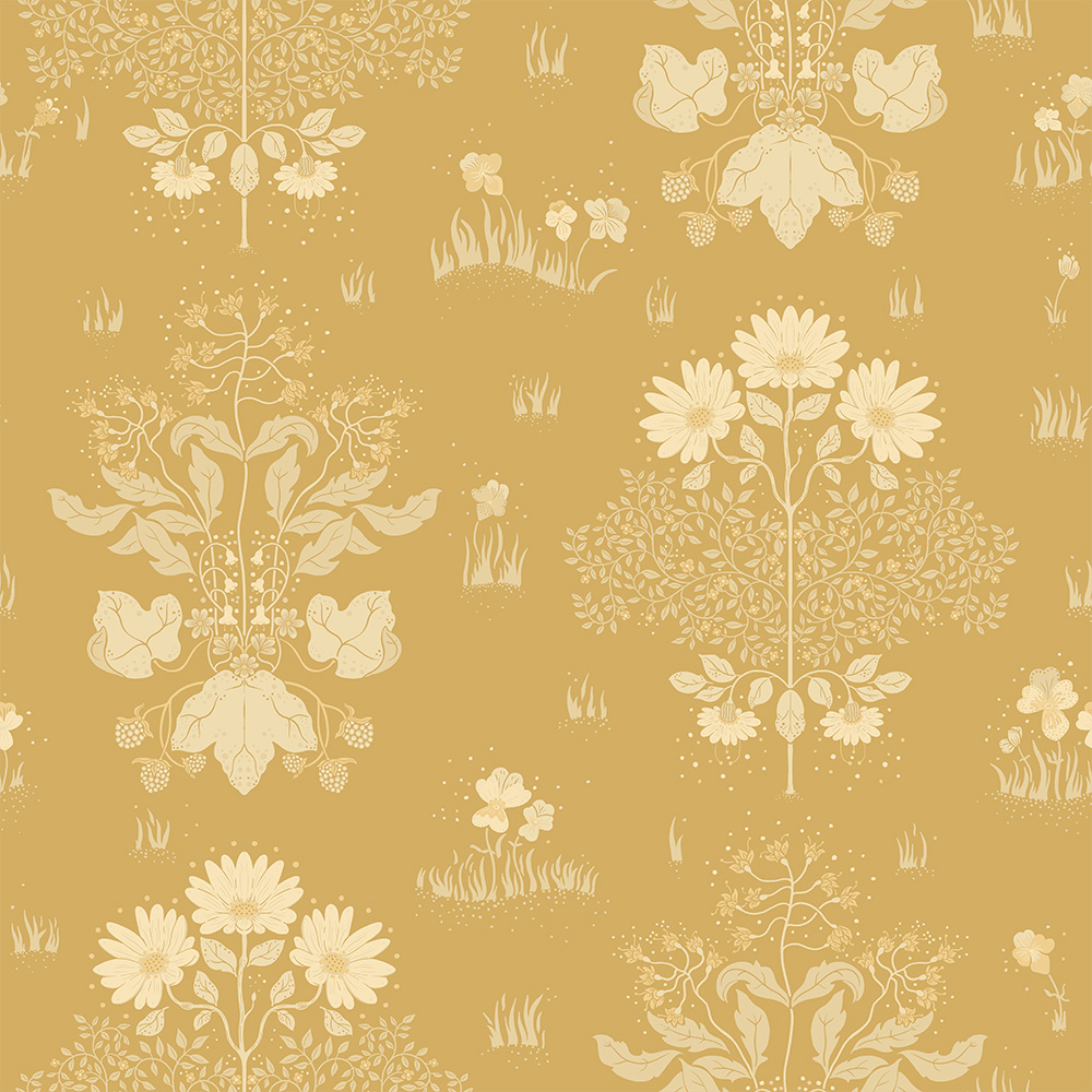 Yellow wallpaper with a floral pattern