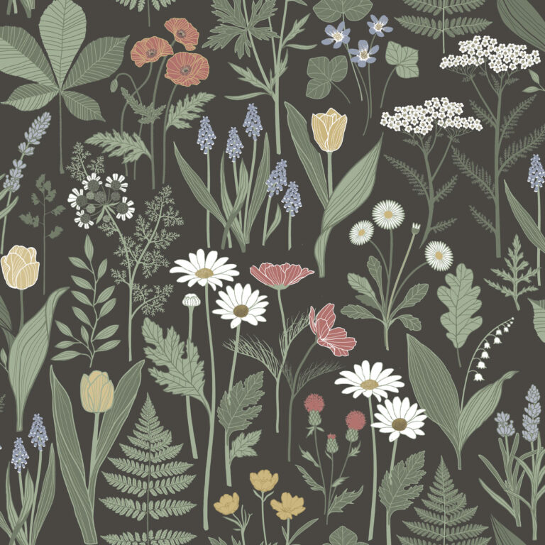 Black, Multicolored wallpaper with a floral pattern