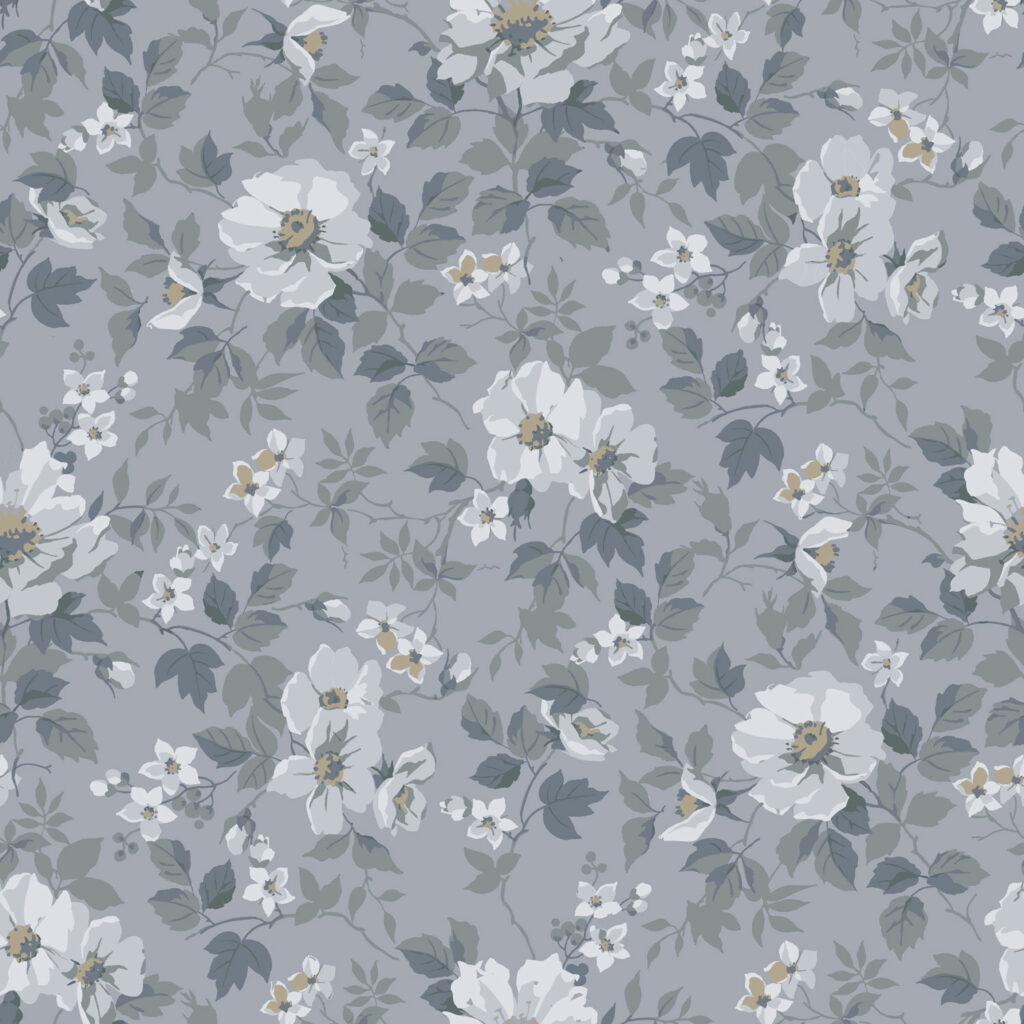 Blue wallpaper with a floral pattern