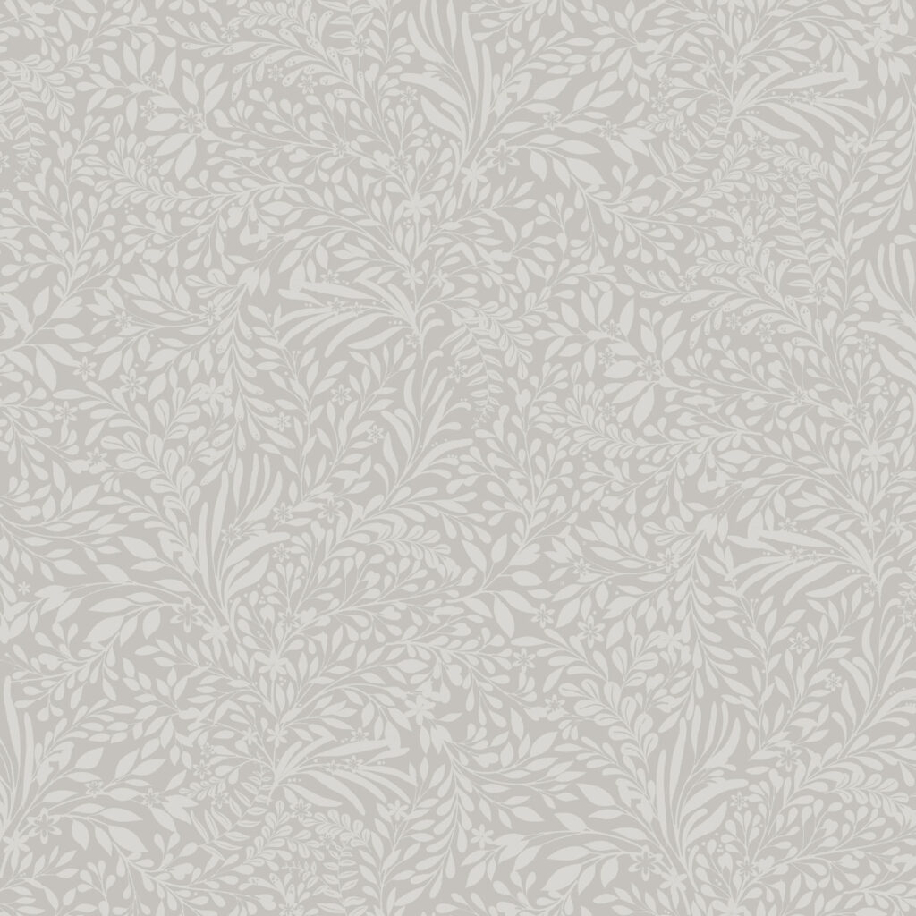 Gray wallpaper with leaves, , Small-scale pattern