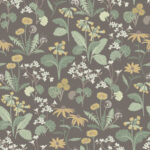 Brown, multicolored wallpaper with a floral pattern