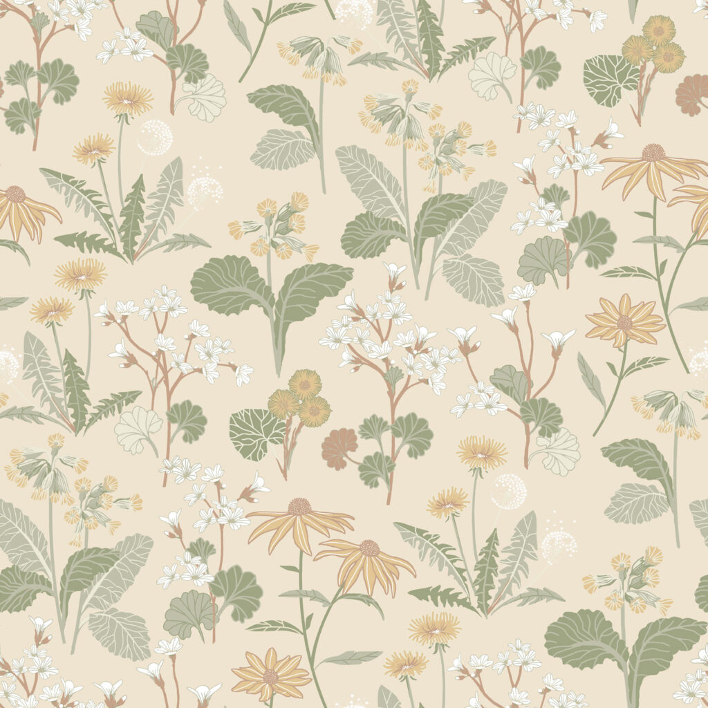 Yellow wallpaper with a floral pattern