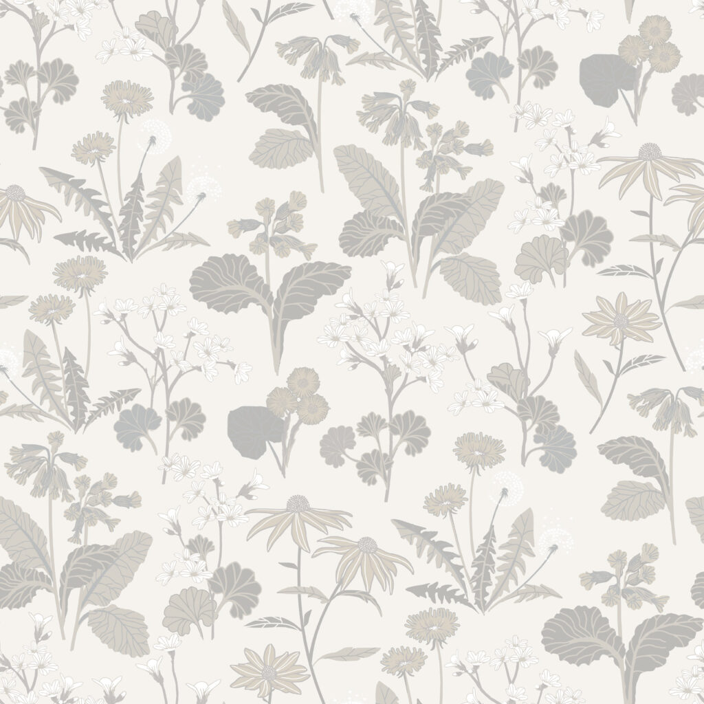 Gray wallpaper with a floral pattern