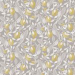 Gray wallpaper with a fruit pattern