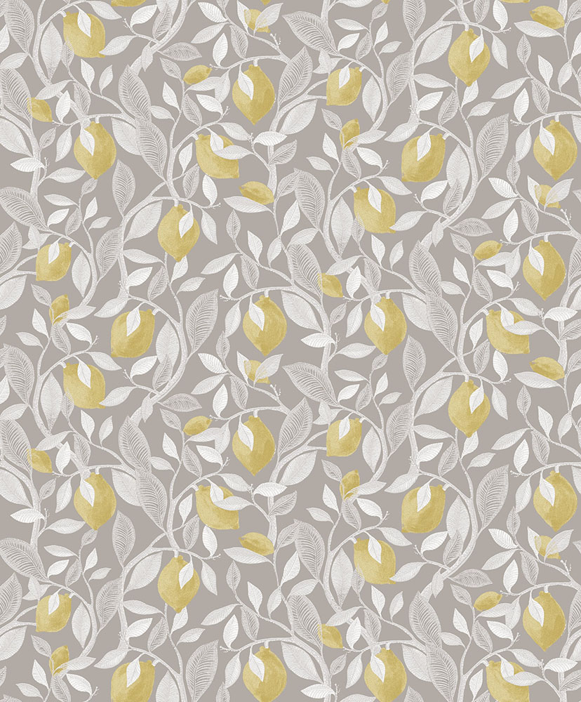 Gray wallpaper with a fruit pattern