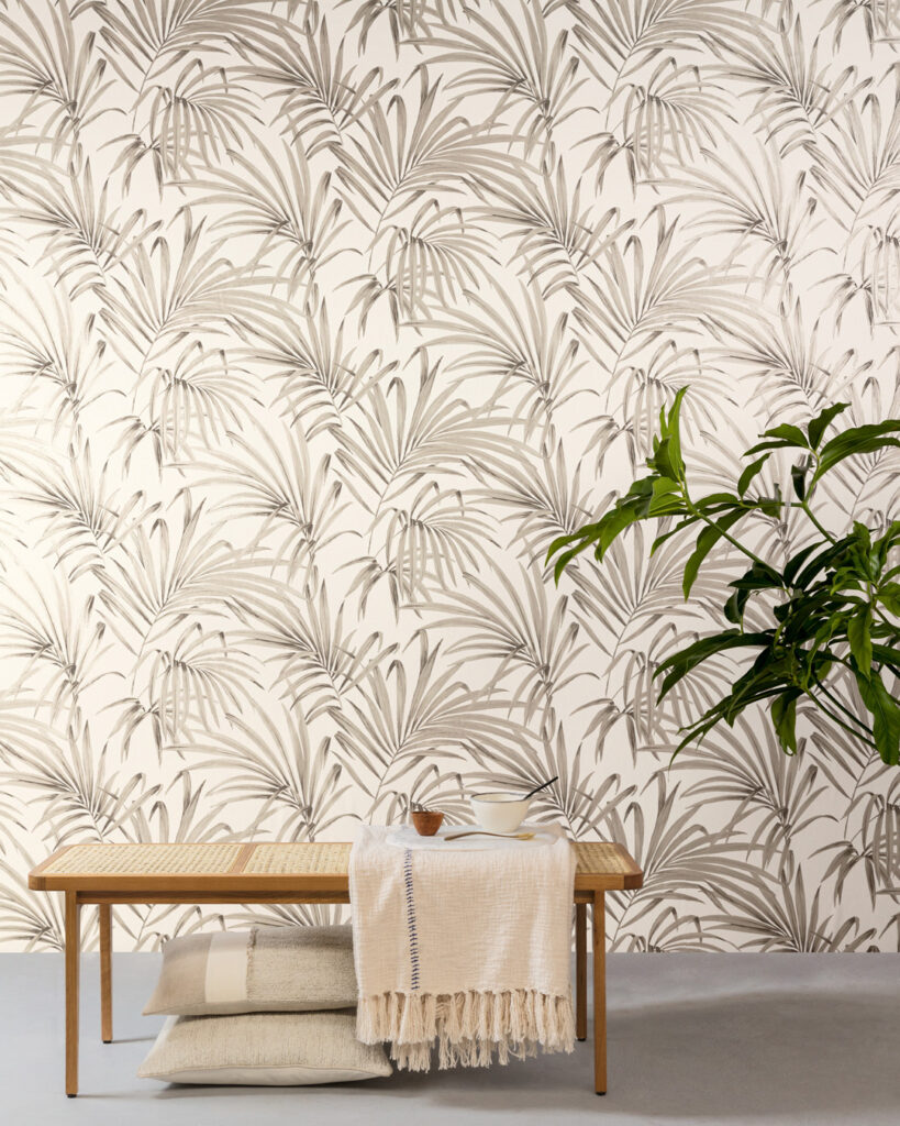 beige wallpaper with palm trees