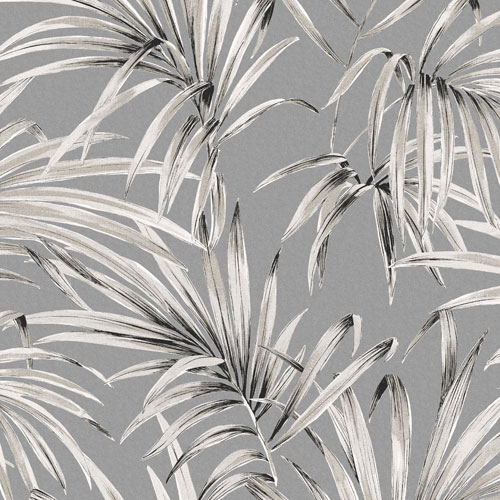 Gray Wallpaper with Leaves, Large-Scale Pattern