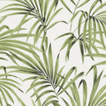 Green Wallpaper with Leaves, Large-Scale Pattern