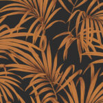 Copper, Black Wallpaper with Leaves, Large-Scale Pattern