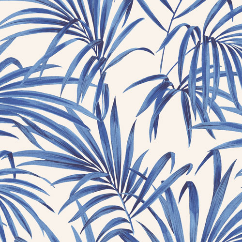 Blue Wallpaper with Leaves, Large-Scale Pattern