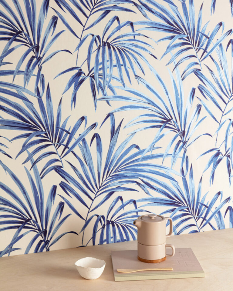 blue wallpaper with palm trees