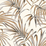 Beige Wallpaper with Leaves, Large-Scale Pattern