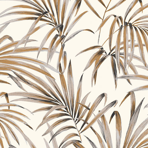 Beige Wallpaper with Leaves, Large-Scale Pattern