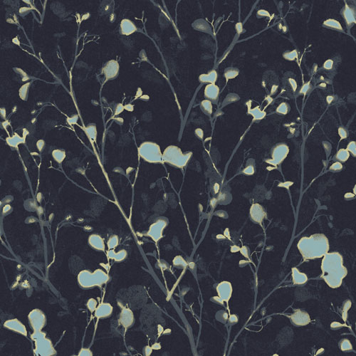 Blue wallpaper with a leaf pattern