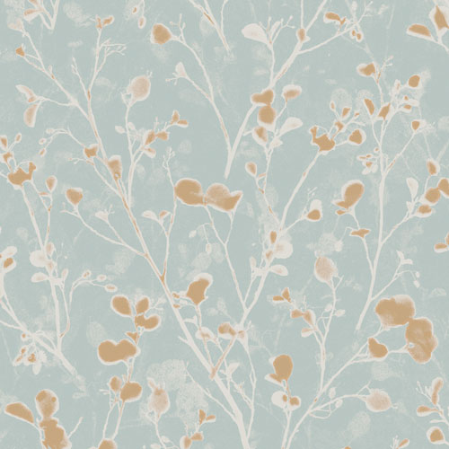 Blue wallpaper with a leaf pattern