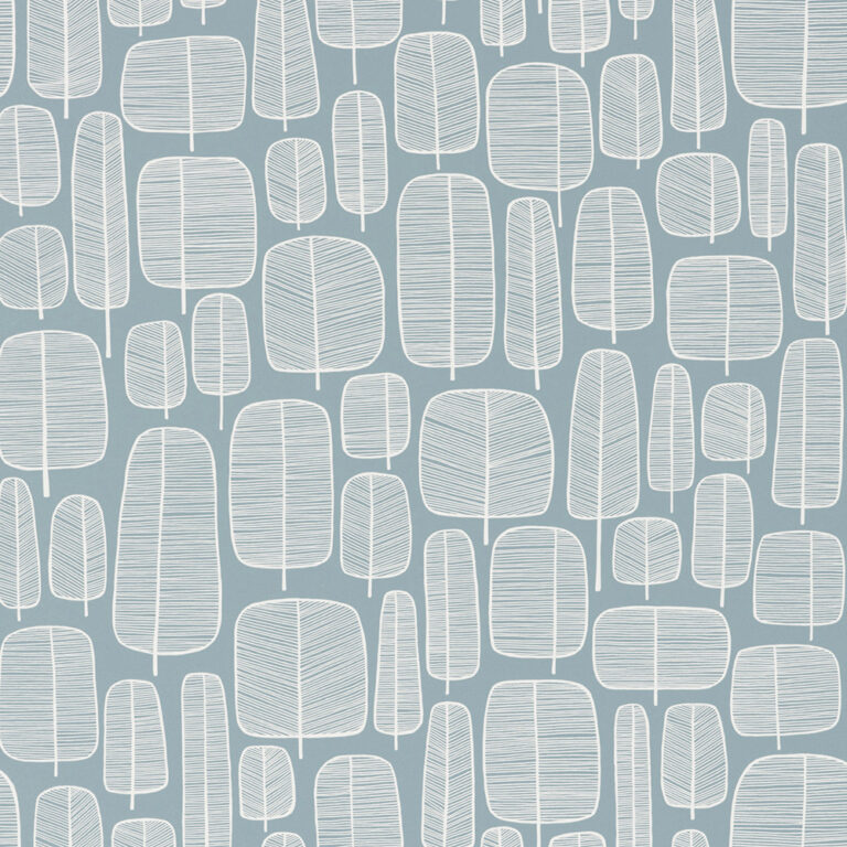 Blue wallpaper with a retro forest pattern